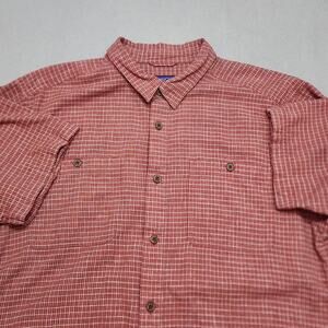 PATAGONIA Orange Plaid Casual Button-Down Short Sleeve Hemp‎ Cotton Mens Sz L